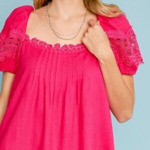 Umgee Lace trim babydoll dress magenta